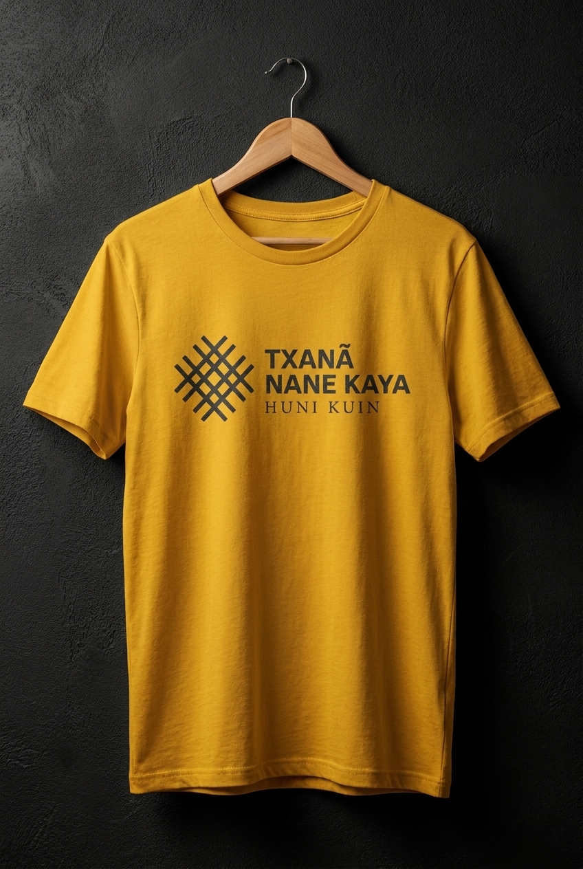 Camiseta amarela com logo preto