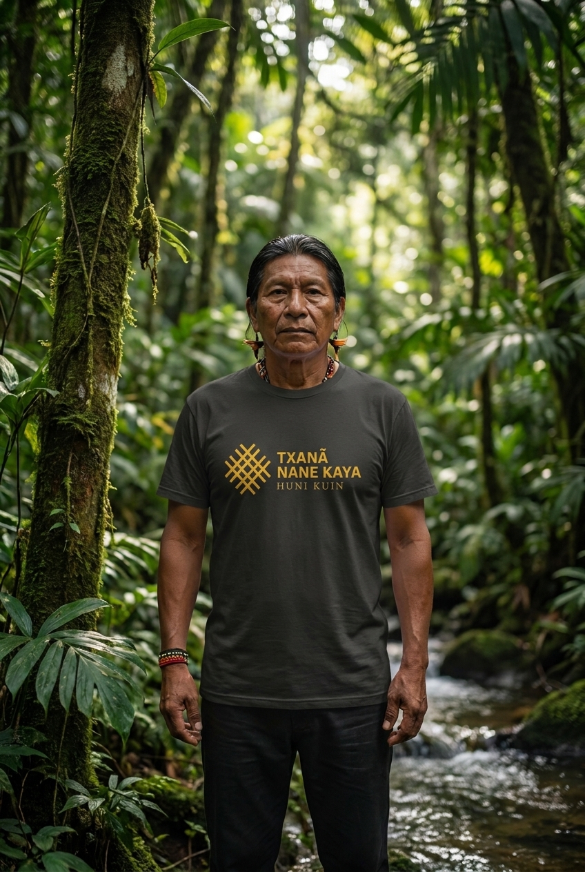 Camiseta escura com logo dourado